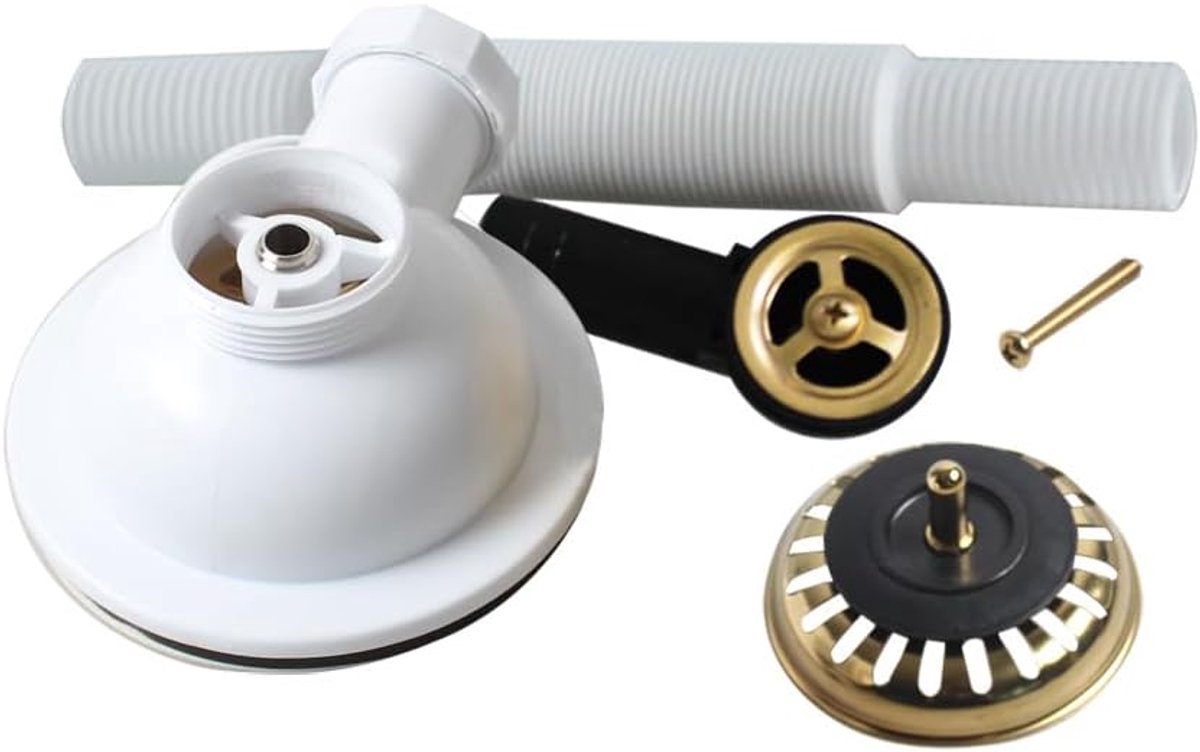 SUS304 roestvrijstalen gootsteen zeefkorf-ventiel, glanzend goud gootsteen-afvoer armatuur roestvrijstalen zeefkorf-ventiel 114 mm met overloop, ronde aansluiting xk186c062-k