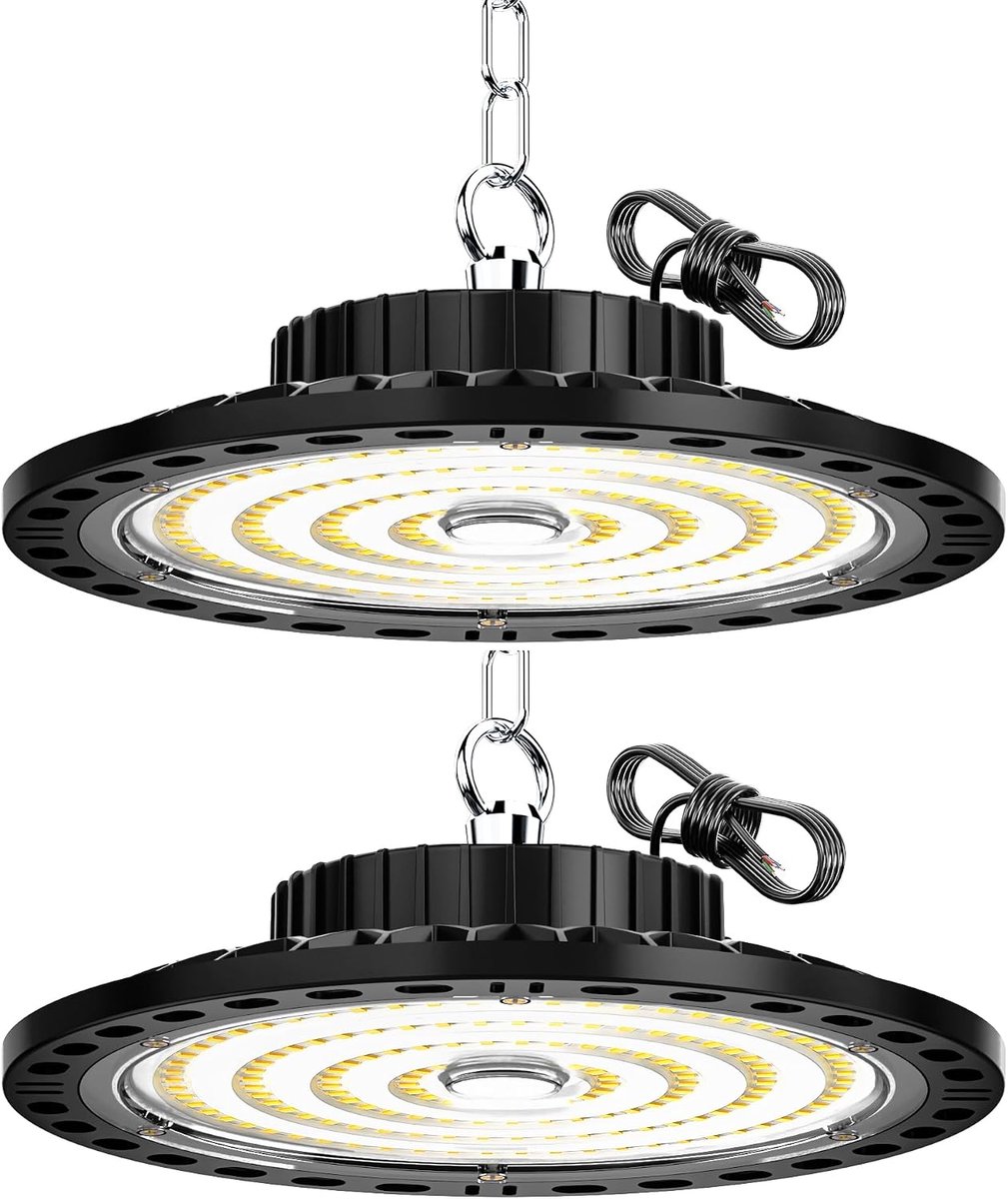100 W, 10.000 lm, 2 stuks, industriële led-spot, 6000 K, UFO, led-plafondlamp, garage, flikkervrij, IP65, waterdicht, verlichting voor magazijn, hangar, bouwplaats