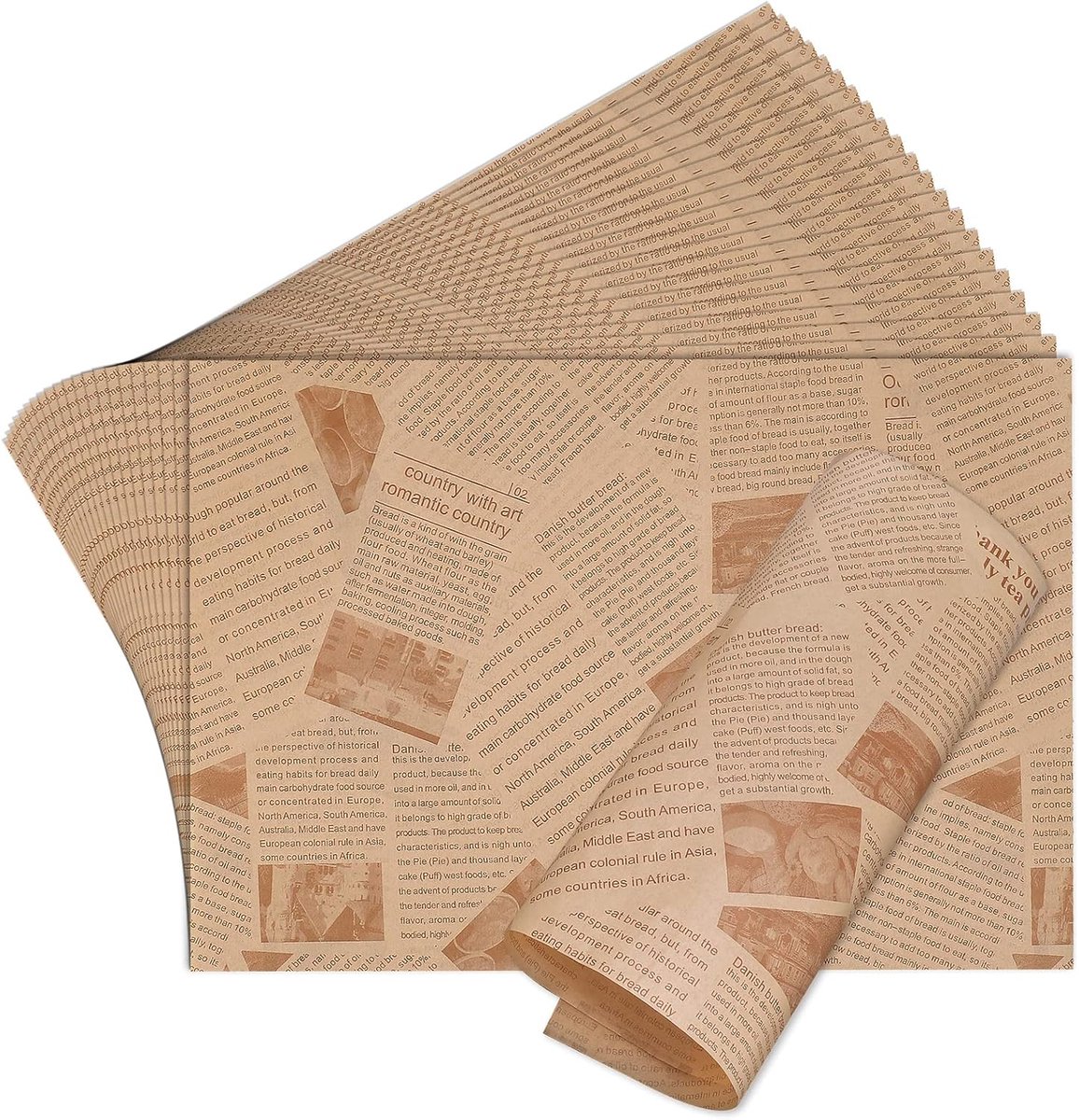 100 vetvrije papiervellen, 33 x 23 cm milieuvriendelijke oliebestendige papieren, oude krantendrukstijl, goed ideaal voor brood, sandwich, hamburger, frietjes, voedselcadeauverpakking, bakken