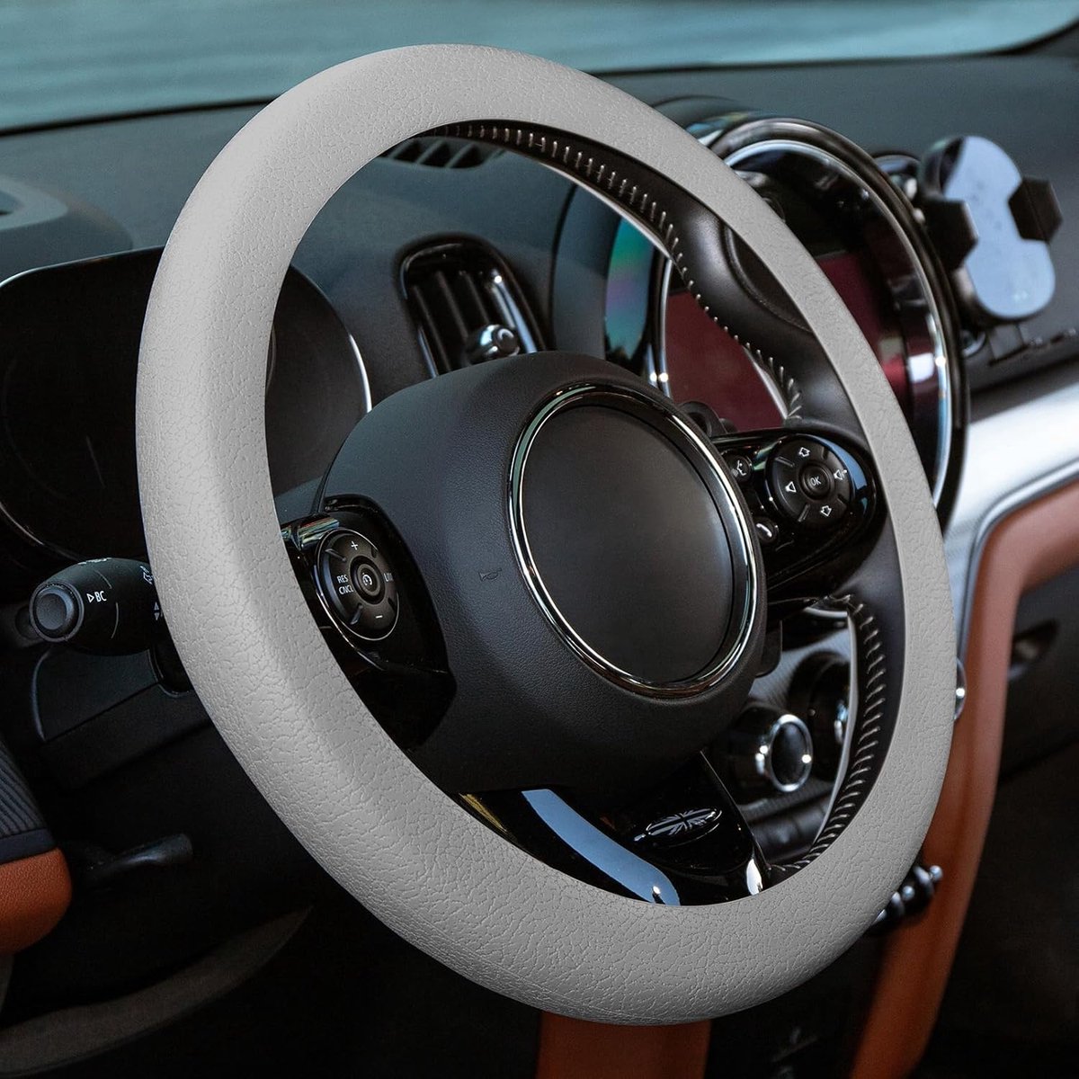 Auto stuurhoes siliconen dunne stuurbescherming voor stuurwiel | Universele stuurhoes voor dames en heren, zachte siliconen bekleding auto-interieur, geschikt voor sturen 38-42 cm, grijs