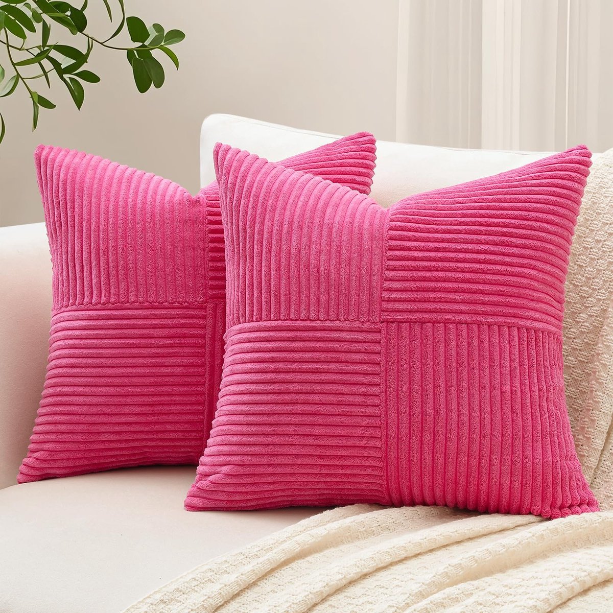 Omgoods - Set van 2 Corduroy Kussenslopen 40x40 cm Roze