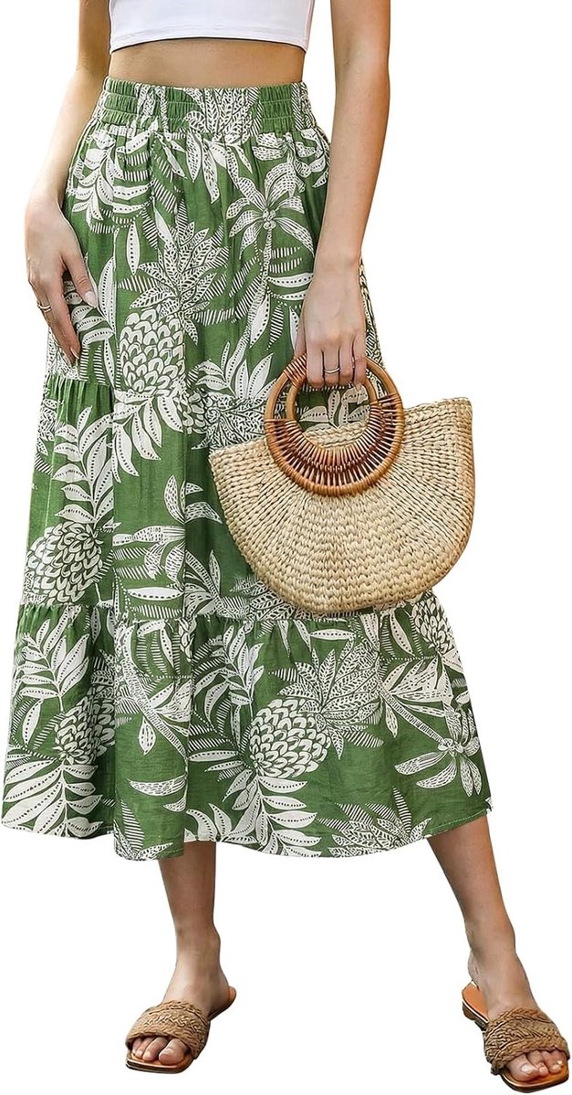 Lange rok voor dames, elastische taille, retro bloemenprint, elegant, A-lijn, rok