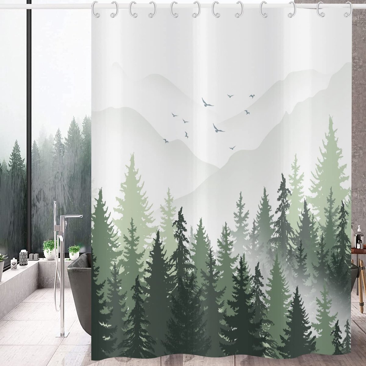 Omgoods - Groene Douchegordijn 180 x 200 cm met Natuurthema