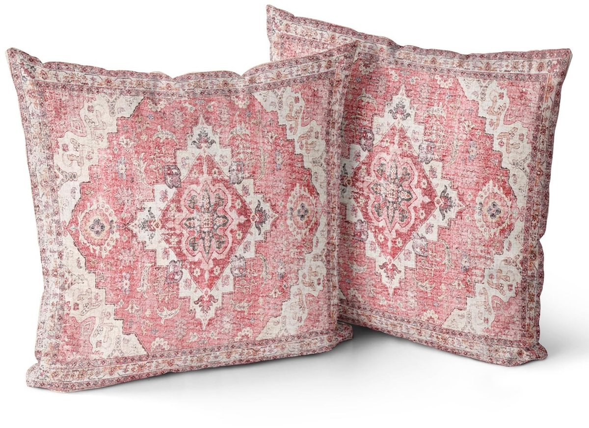 Omgoods - Set van 2 Boho Kussenhoezen 45 x 45 cm met Antieke en Vintage Ontwerpen