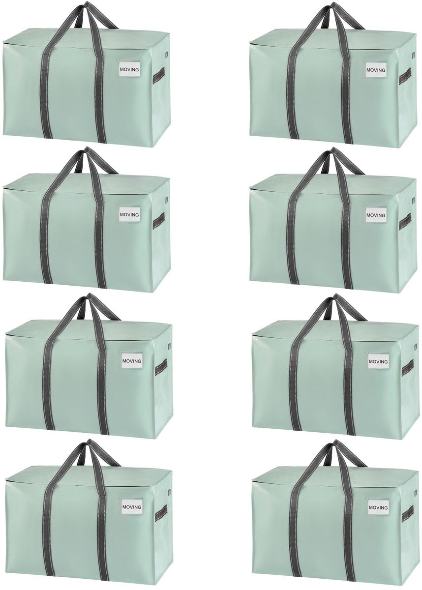 Omgoods - Set van 8 Verhuisdozen - Extra Grote Opbergzakken met Rits
