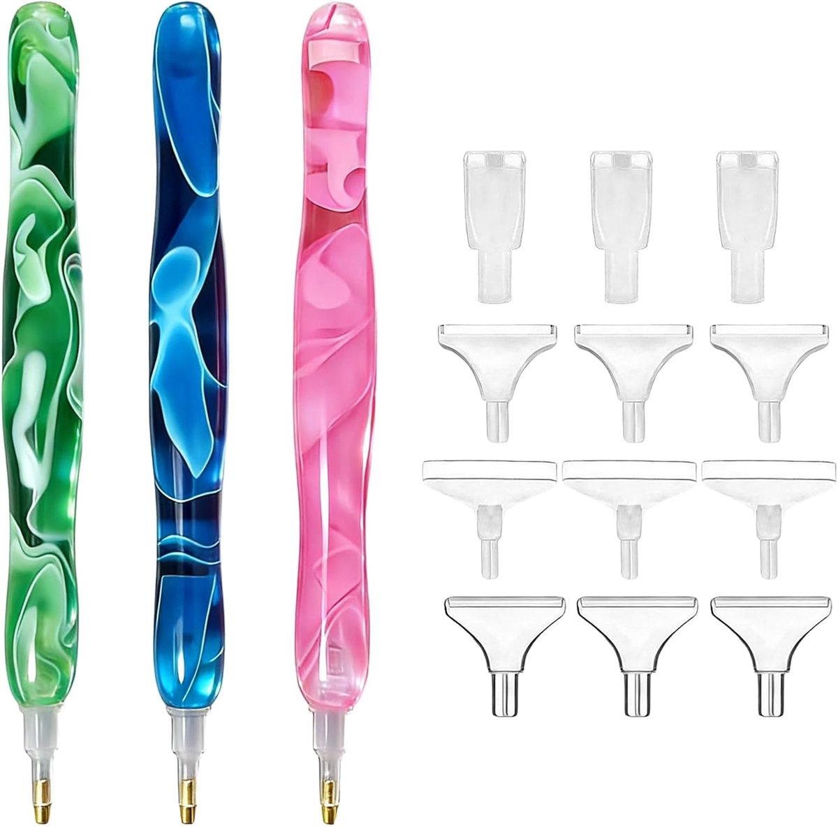 Painting pennenset 3 kleuren, kunststof doe-het-zelf accessoires | roze, donkerblauw en groen als 3-delige set voor hobby, knutselen en diamantschilderen