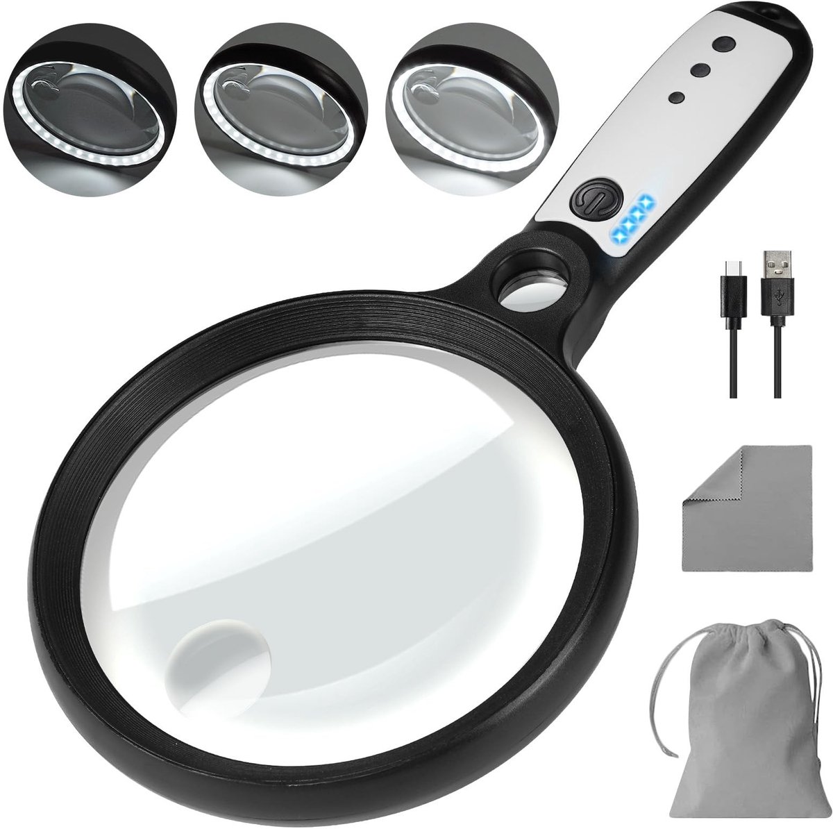 Omgoods - Grote Vergrootglas met 37 LED Lichten - Handheld Verlichting voor Senioren en Inspectie