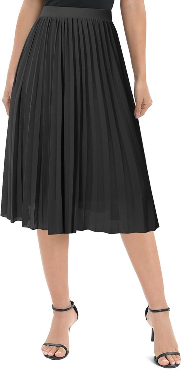 Damesrok, elegant, chiffon, elastische taille, A-lijn, plooien, knielang, midi-rok met voering, zomer, basic