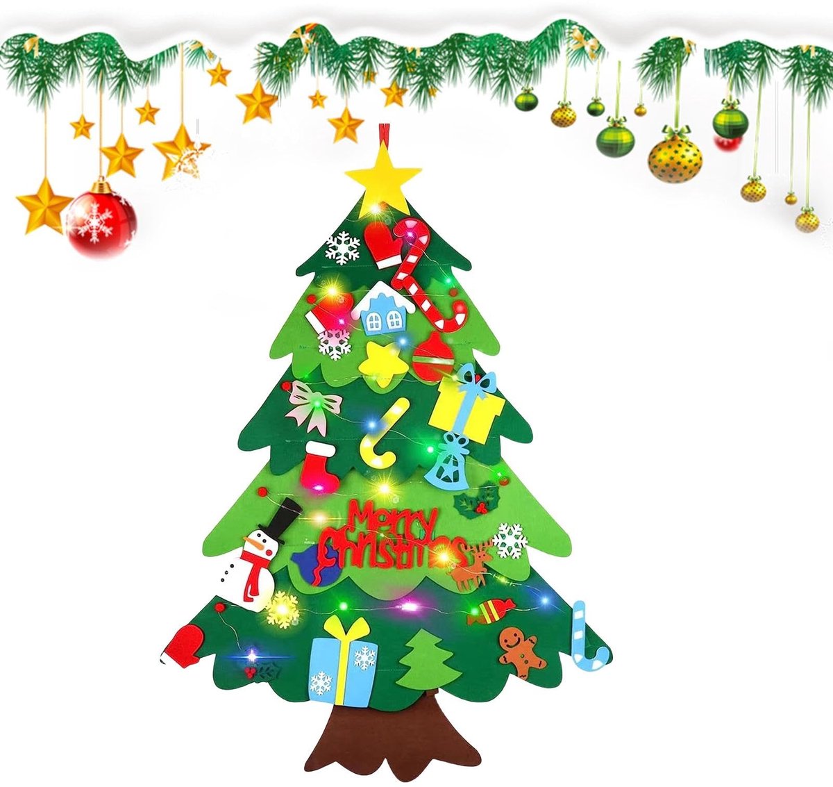 Omgoods - Vilt Kerstboom Speelgoed Set - Creatieve Decoraties met LED String Lights voor Kinderen