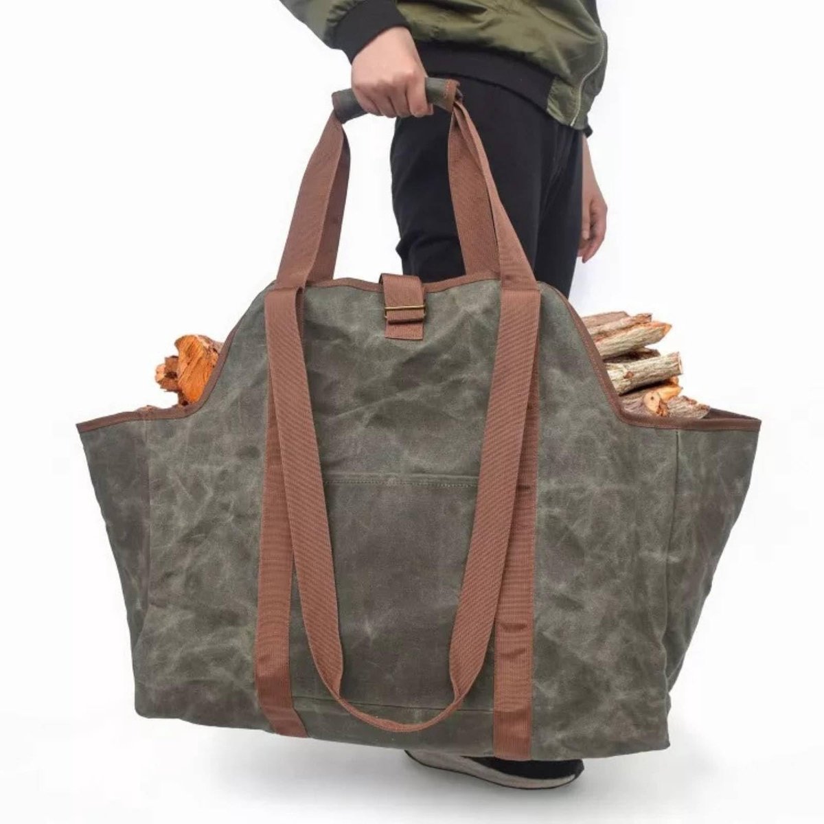 Omgoods - Waxed Canvas Firewood Tote Bag - Grote Houtdrager voor Binnen en Buiten