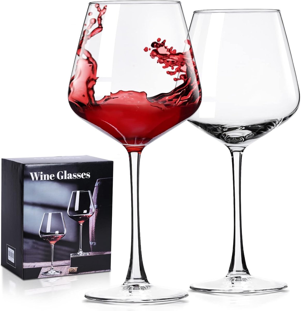 Wijnglazen, kerstcadeau, helder glas, wijnglas met lange steel voor rode en witte wijn - 295 ml (set van 2) (2, 16, vloeibare ons)