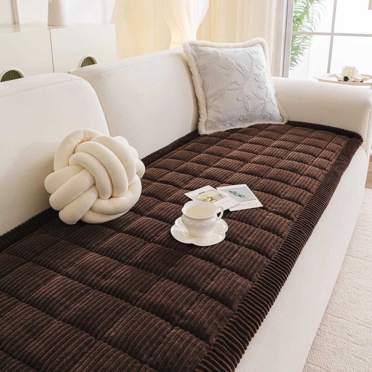 Omgoods - Sofa Cover L Shape Hoekbank Dekbed Non Slip Chocolade 70 x 180cm