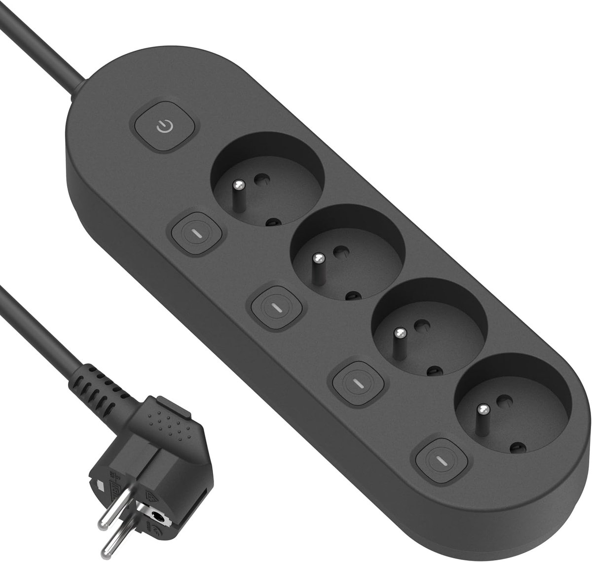 35481 stekkerdoos met 4 Franse stopcontacten, 4 onafhankelijke schakelaars, 1,5 m kabel, zwart