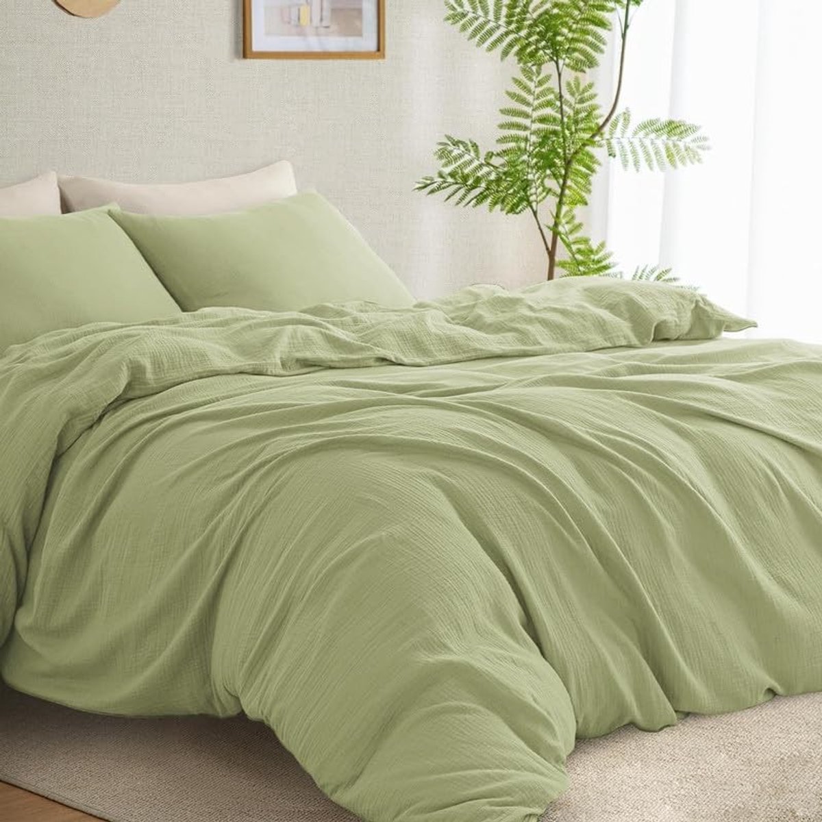 Omgoods - Muslin Bed Linnen Set, 155 x 220 cm, 100% Natuurlijk Katoen