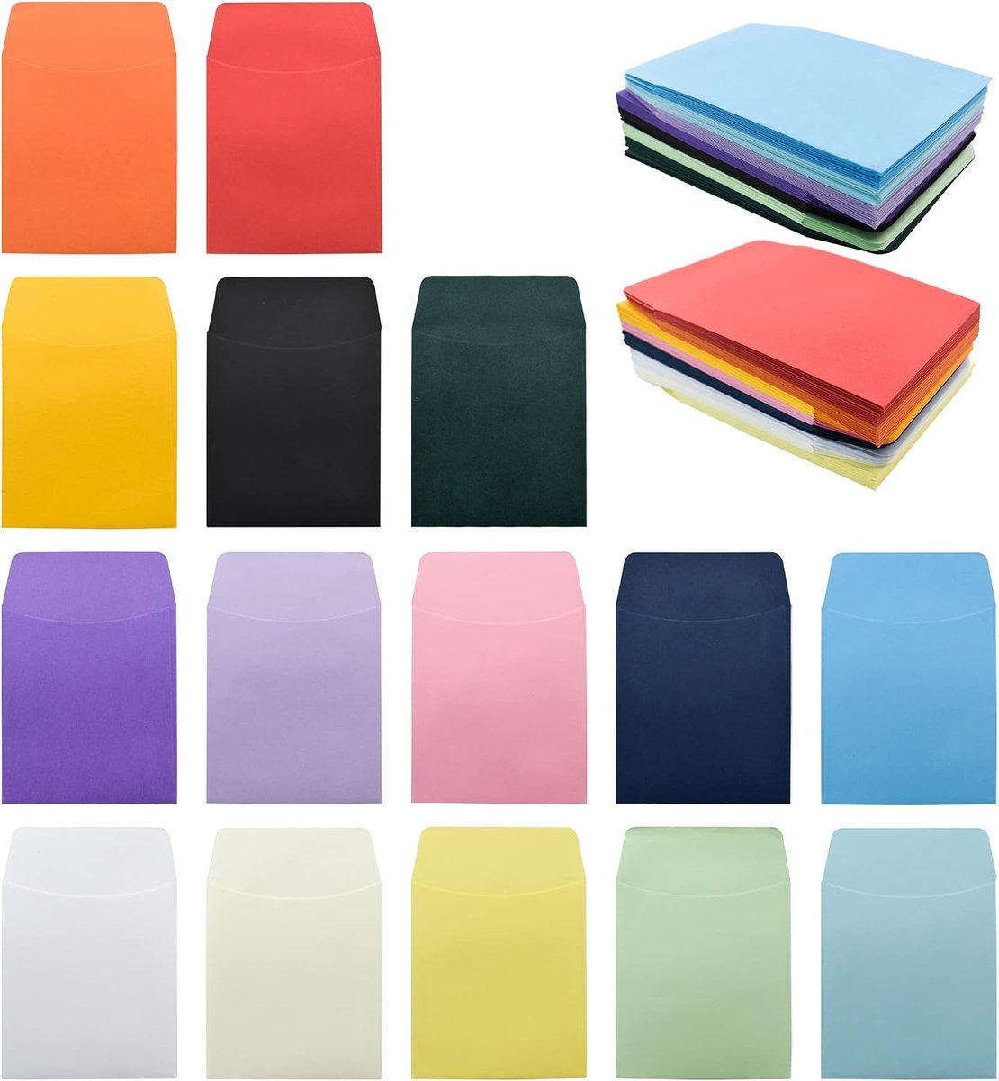 150 stuks bibliotheekkaartzakken, kleurrijke kleine enveloppen, niet-klevende pakketenvelop voor klaslokaal, thuis, school, bibliotheek, kantoor, 3,5 x 12,7 cm