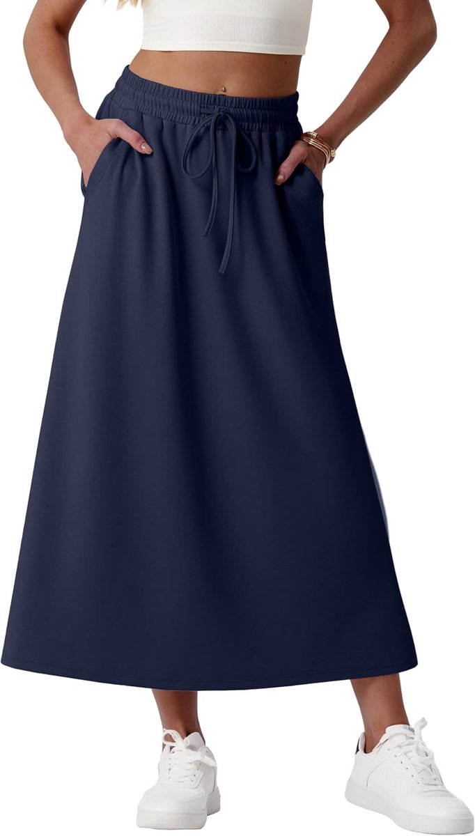 Maxirok voor dames met zakken, elastische tailleband, maxi-rok voor dames, lange A-lijn, zomerrok, midi-rok van modal-mix, casual rok voor dagelijks gebruik en vakantie