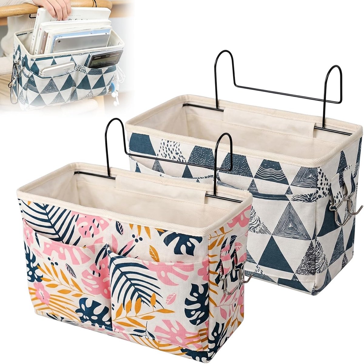 2 stuks bedzakken, hoogslaper, bedorganizer, bedtas om op te hangen, hangtas, organizer, bedhanger, organizer, nachtkasttas, hangende opbergtas voor hoofdtelefoon, boek, magazijn