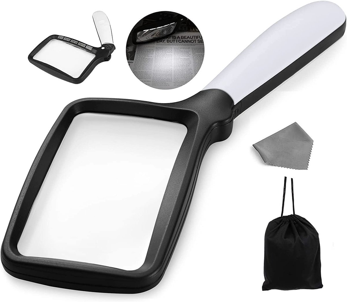 Omgoods - Vergrootglas met Licht - Vouwbare 3-Weg Vergroting voor Senioren en Hobby's