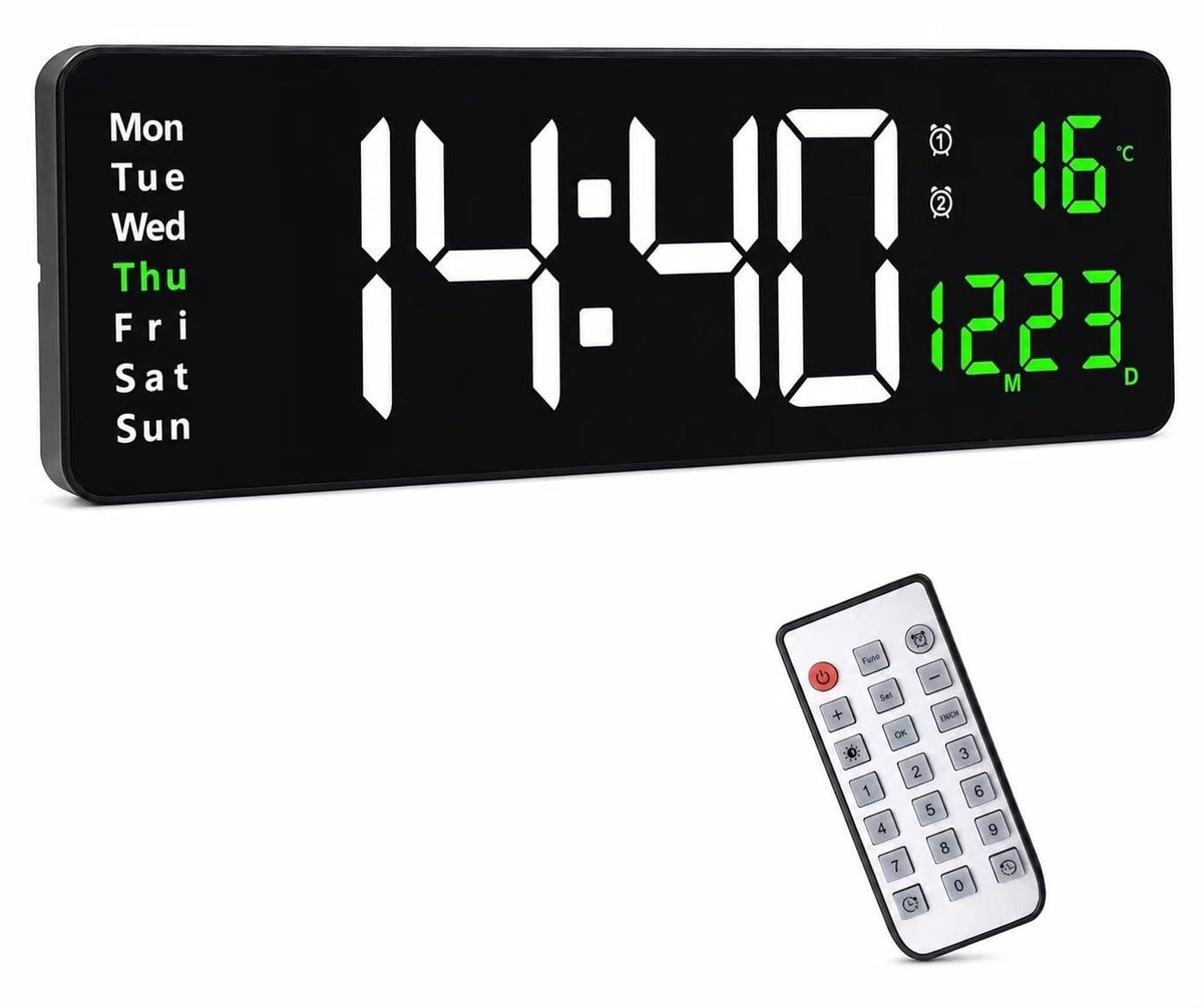 Omgoods - Digitale Wandklok met LED Weergave en Afstandsbediening - 40.6 cm
