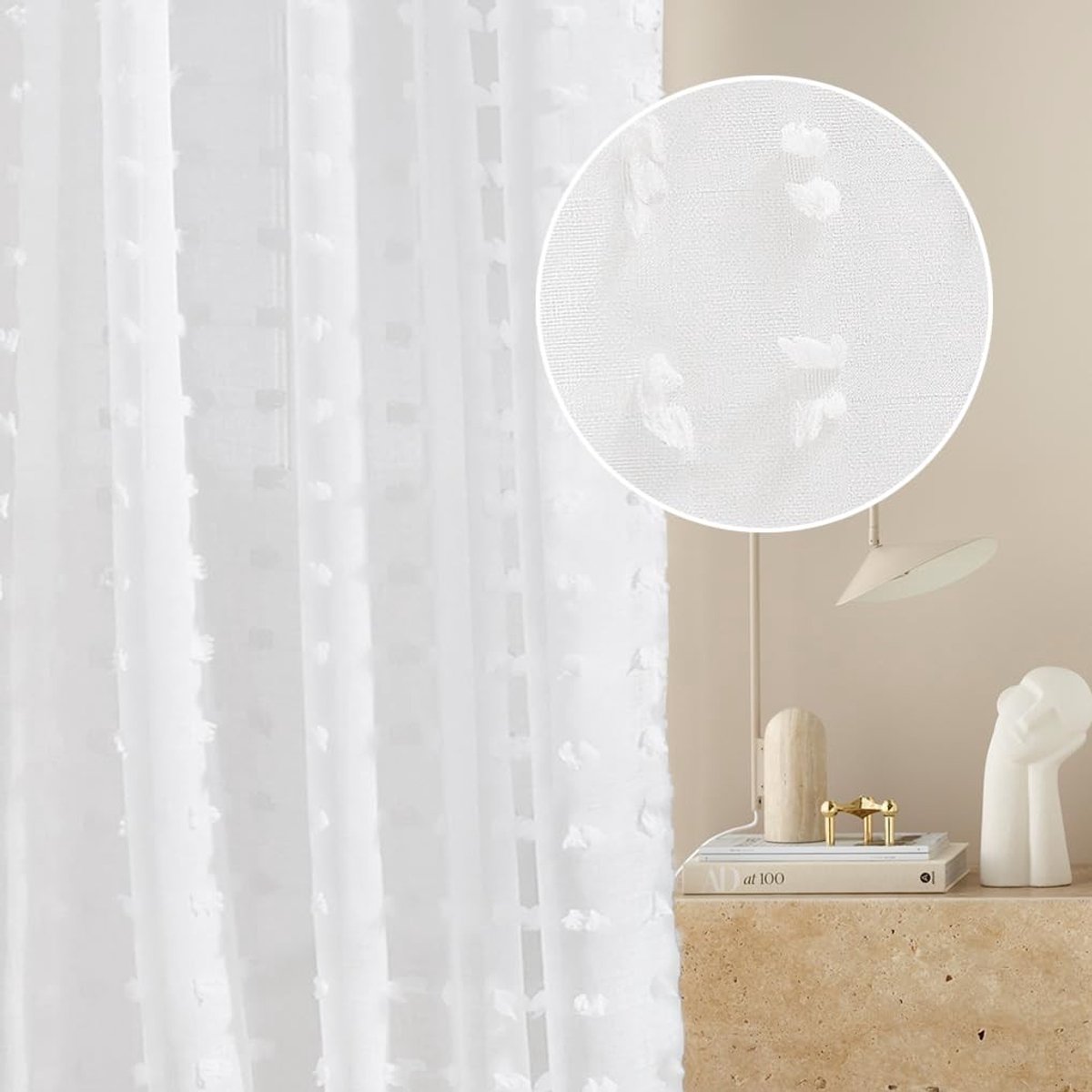 Omgoods - Casablanca Gordijn met Oogjes - Wit met Pompoms, 1 Stuk