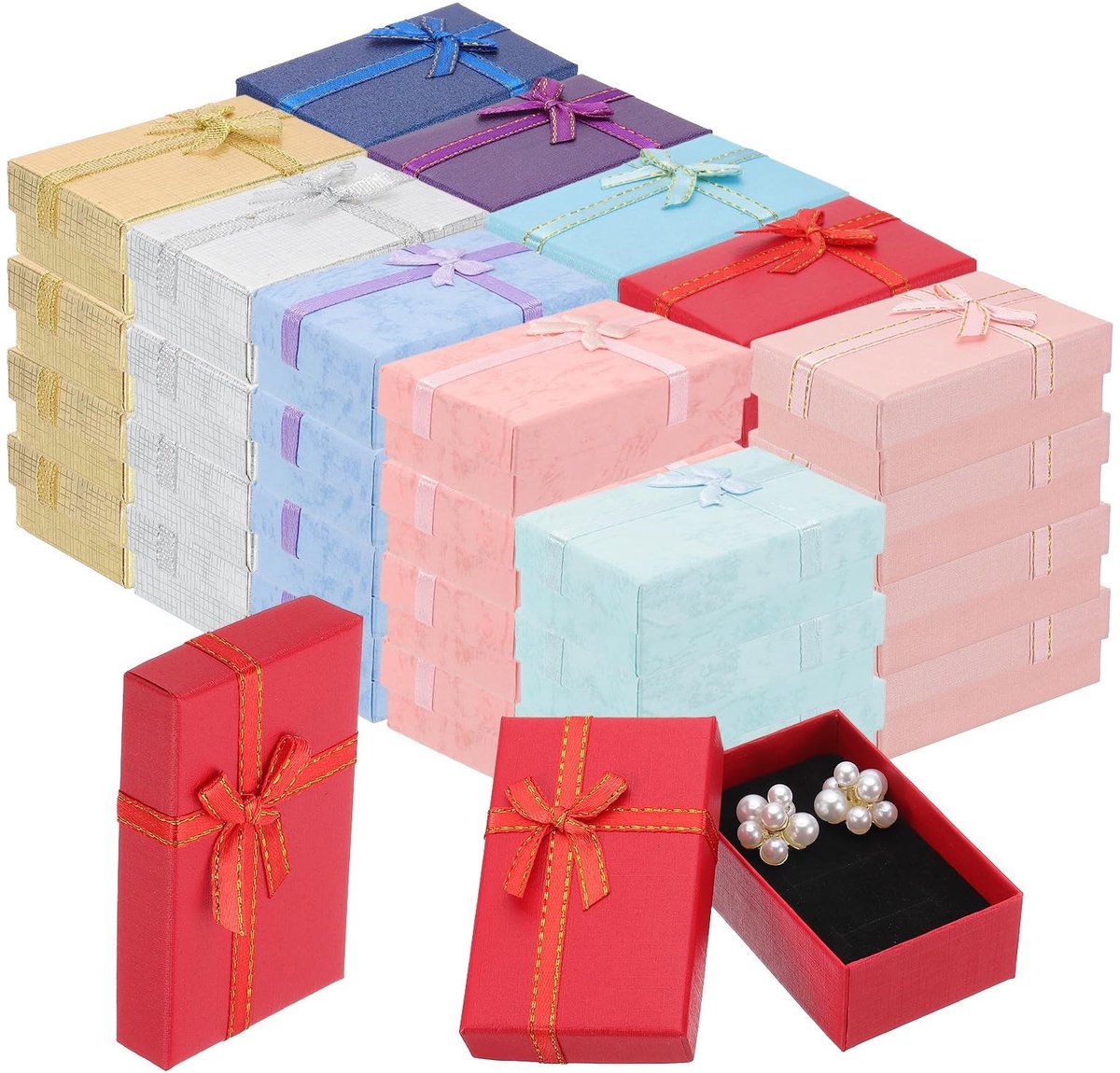 Omgoods - Sieraden Geschenkdozen, 40 Stuks - Kleine Kartonnen Dozen met Deksel en Lint in 10 Kleuren voor Verjaardag en Feestdagen