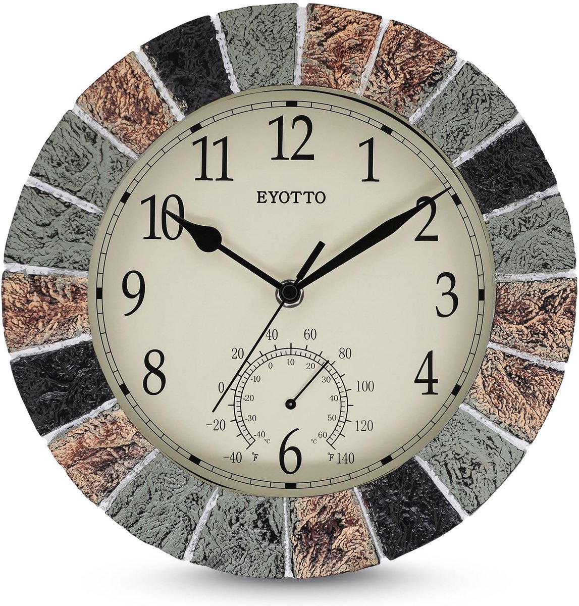 10 inch wandklok met thermometer – weerbestendige, waterdichte en geruisloze batterijklok voor binnen en buiten