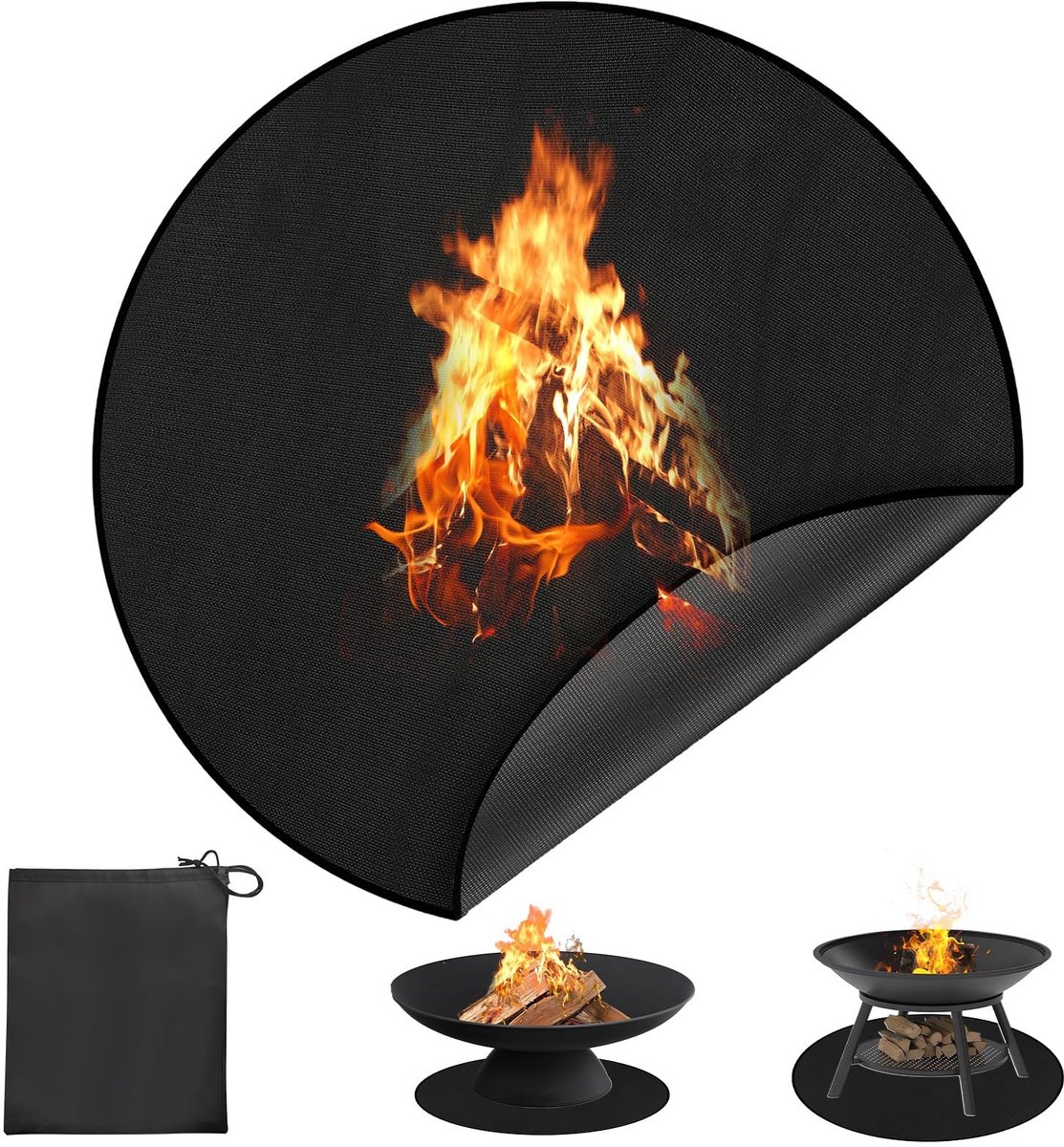 Omgoods- Grillmat Hittebestendig 120 cm - Vloerbescherming - BBQ Grillmat - Ronde Vuurmat - 3-laags - Siliconenmateriaal tot 1093°C