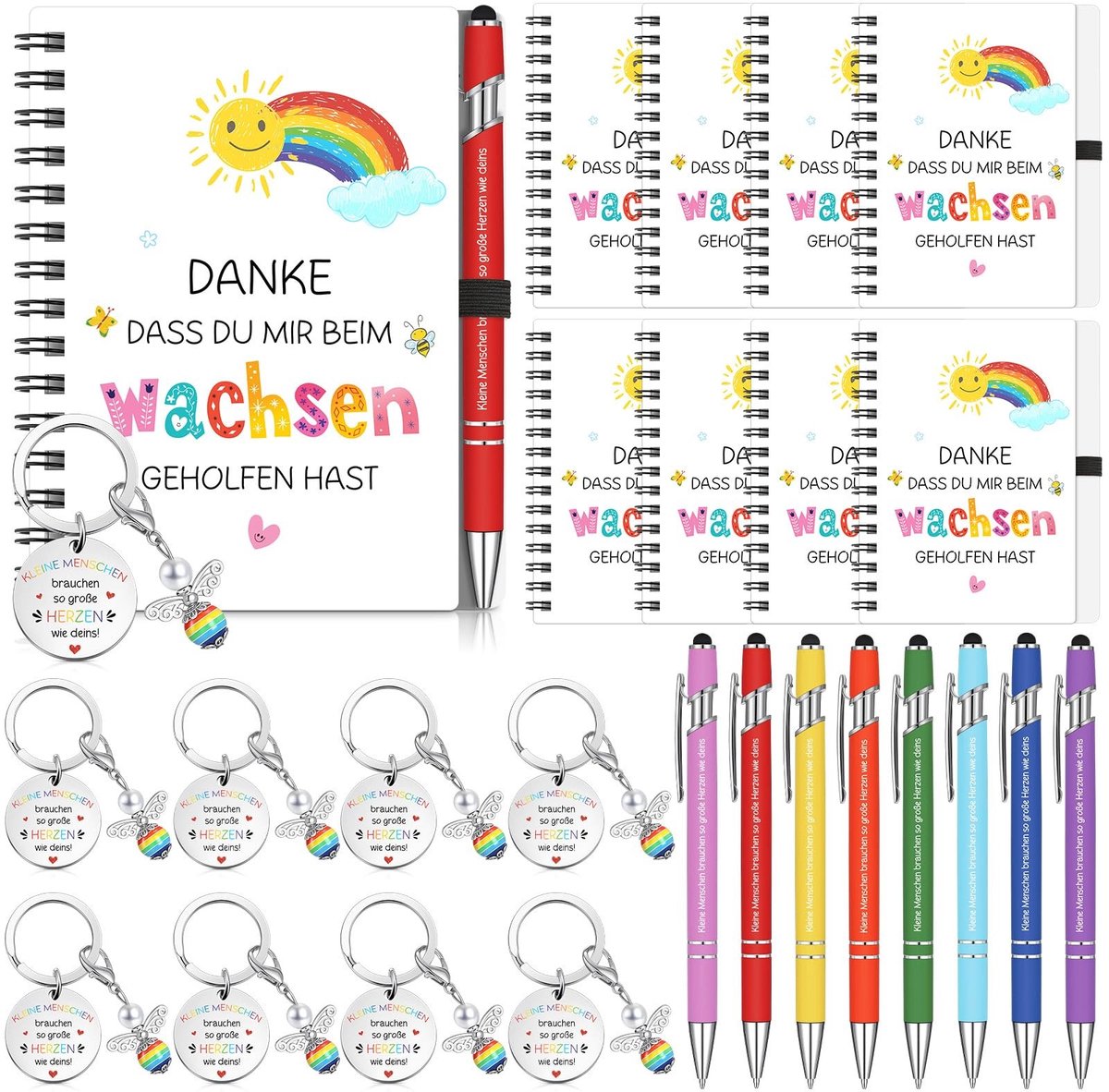 Omgoods - Set van 8 Inspirerende Bedankjes voor Leraren - Notitieblok, Balpen en Sleutelhanger