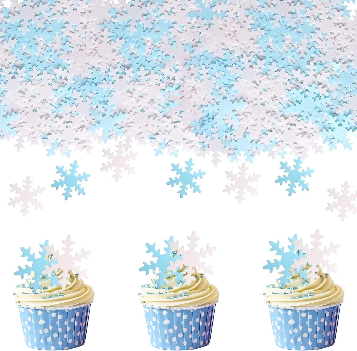 Snowflake Taartdecoratie voor Kerstmis, eetbaar, 50 stuks, Frozen decoratie, verjaardagstaart, sneeuwvlokken, decoratie, taart, eetpapier, cupcaketoppers