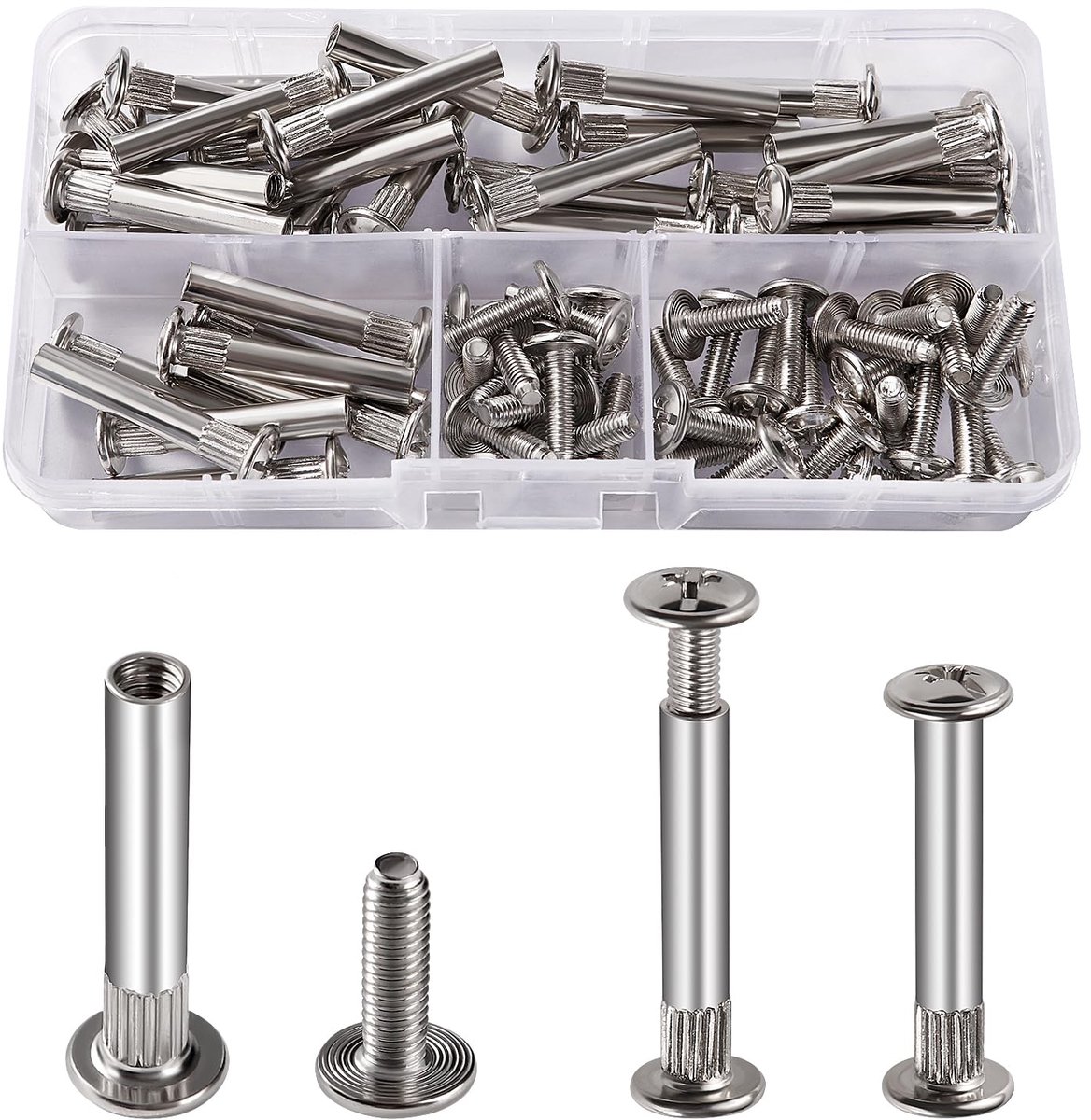 35 Stuks Φ5 Verbindingsschroeven Bouten met Schroef M4, Meubelbevestiging Bindschroeven Bouten, Nikkel Kast Verbindingsbouten, Nikkel Meubelschroeven, voor Meubelverbinder, 31-40 mm
