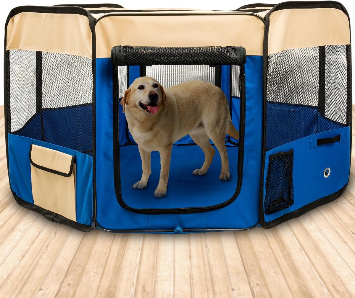 draagbare opvouwbare puppyhond, kat, konijn, cavia, stoffen boxkrat, kenneltent (49" x 49" x 23", blauw) | Hondenkooi voor binnen en buiten, inklapbaar, box voor honden, puppy's, Oxford-stof, waterdichte ren
