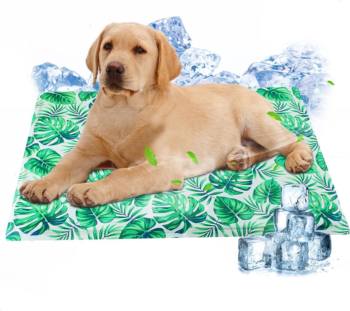 Koelmat voor honden, 40 x 50 cm, koelmat voor honden, van gel, niet giftig, koelkussen, waterdicht, krasbestendig, voor bed, auto, bank, bladmotief