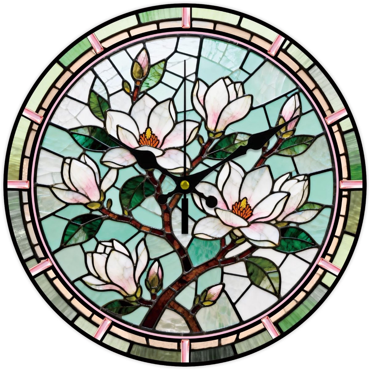 Omgoods - Wandklok met Magnolia-patroon - Geruisloos en Rond - 30 cm