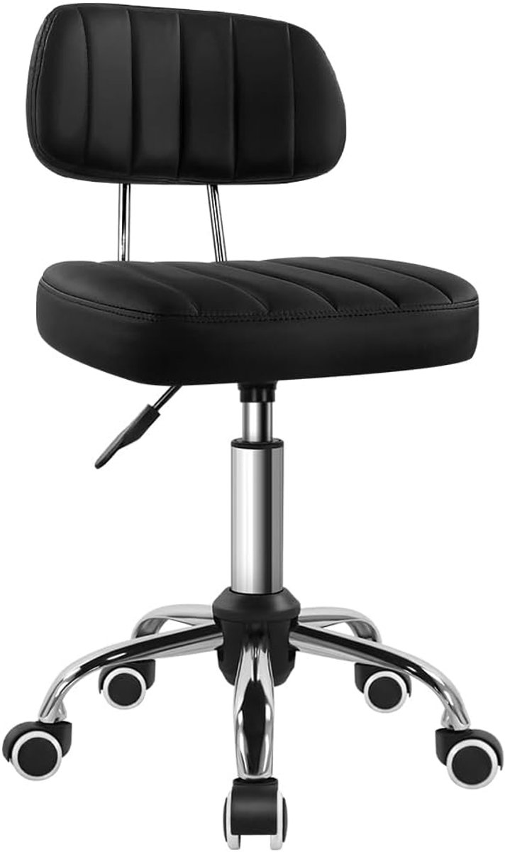 Zwarte vierkante draaikruk met wiel, perfect voor werk, spa, winkel, massage, in hoogte verstelbare en kosteneffectieve rolstoel met rugleuning