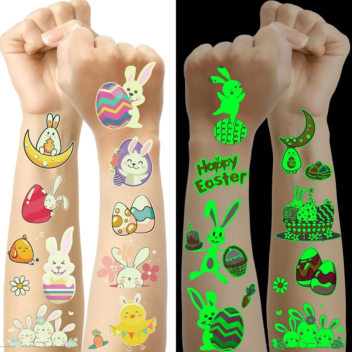 Paastatoeages voor kinderen, 120+ lichtgevende kindertatoeages, paasgeschenken, kleine paascadeaus voor kinderen, cadeautjes voor Pasen