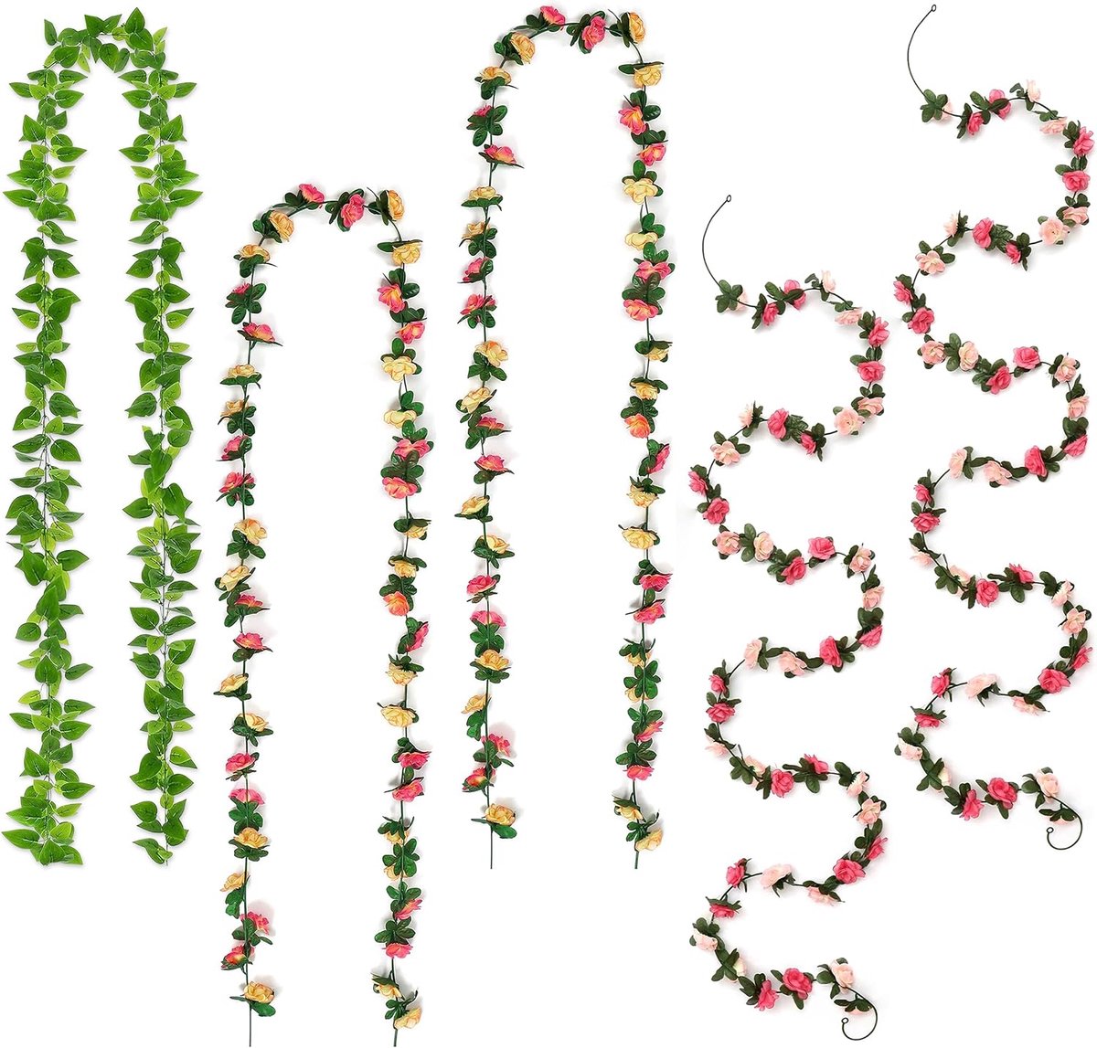 Kunstbloemenslinger, Flexibele Bloemenslinger van Polyester en Kunststof met 230 cm Ranken en 220 cm Groene Rank voor Bruiloft Wanddecoratie