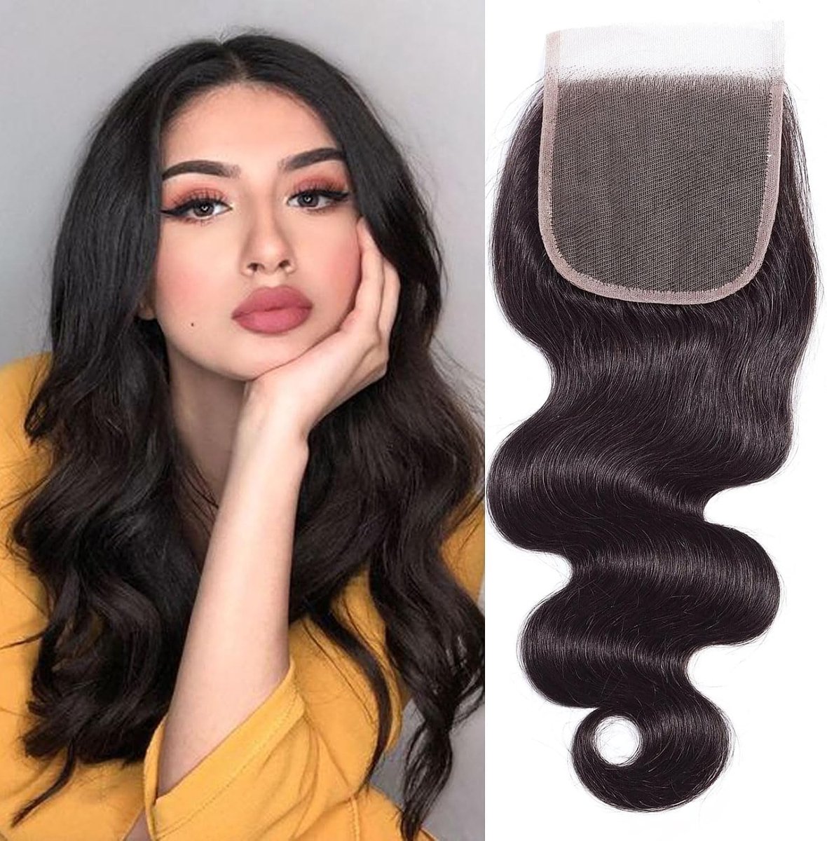4x4 Human Hair Closure 12 inch Remy Body Wave Brazilian Virgin Hair Transparent Lace Closures with Baby Hair Free Part Sew in Natural Hairline for Black Women