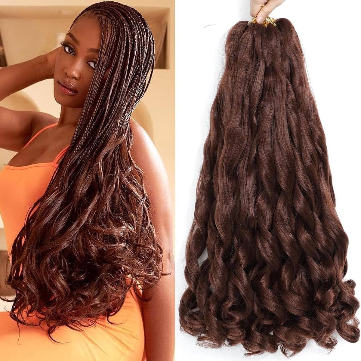 24 Inch French Curls Braiding Hair 8 Packs Spanish Curly Braids Pre Stretched Loose Wave Soft Synthetic French Curl Braiding Hair Extensions for Women (33#, 24 Inch (Pack of 8))