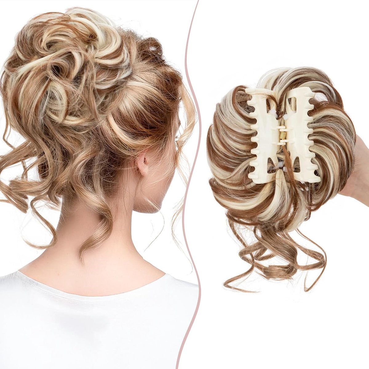 Haarstuk met clip, grote knot, haarstukjes, haarelastiek met haren, haarverlenging, paardenstaart, vlecht, haarknot, voor dames, grijs #12H613