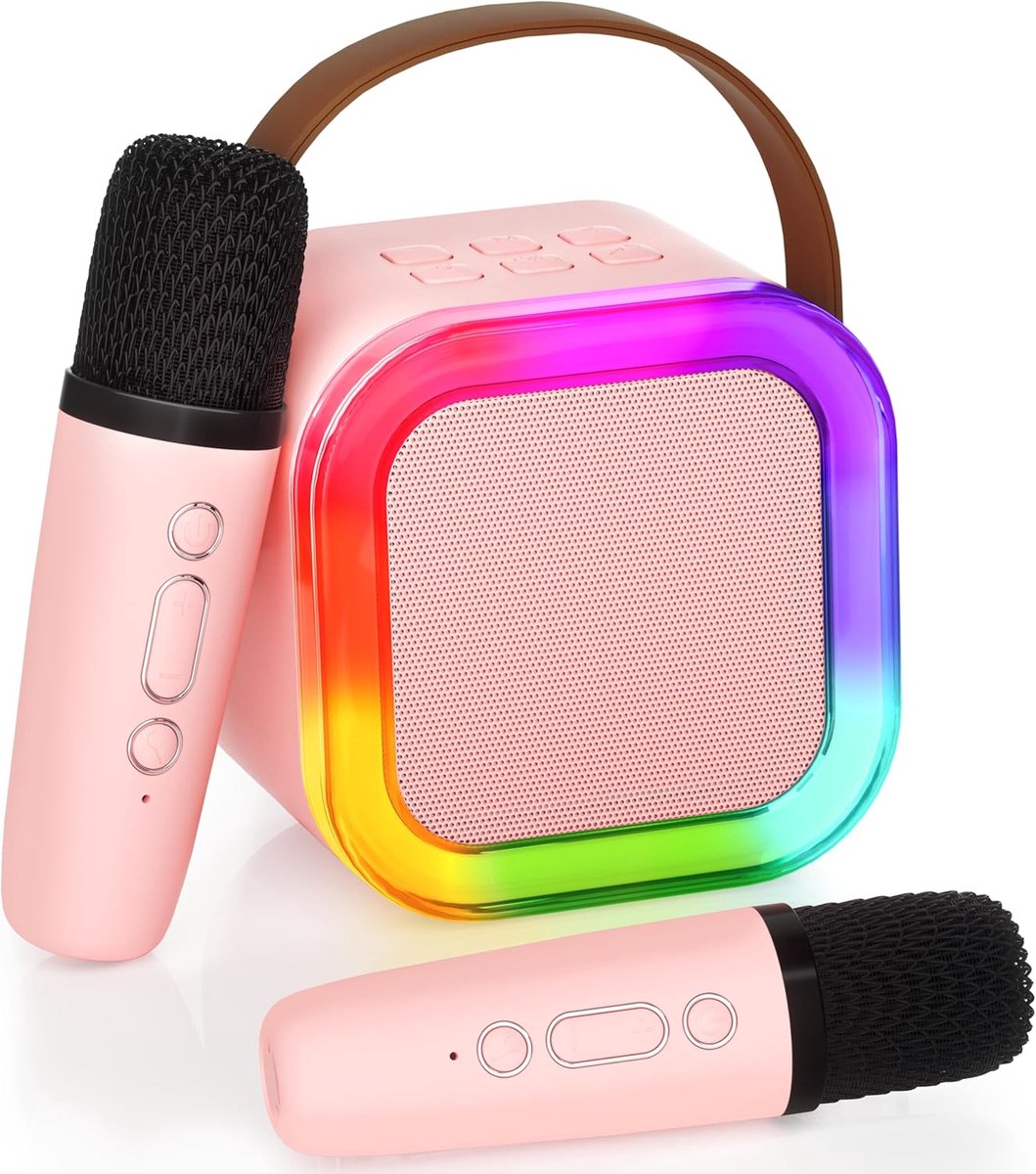 Karaoke Machine voor Kinderen en Volwassenen, Mini Draagbare Bluetooth Luidspreker met 2 Draadloze Microfoons, Kinderspeelgoed Verjaardagscadeaus voor Meisjes Leeftijd 4, 5, 6, 7, 8, 9, 10, 12