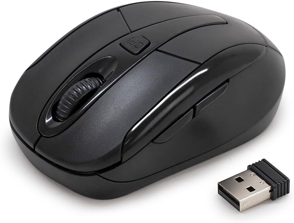 65417 Draadloze muis, 2,4 GHz, met mini-USB-ontvanger, sensorresolutie tot 1600 dpi, met beide handen, compatibel met pc en laptop, zwart