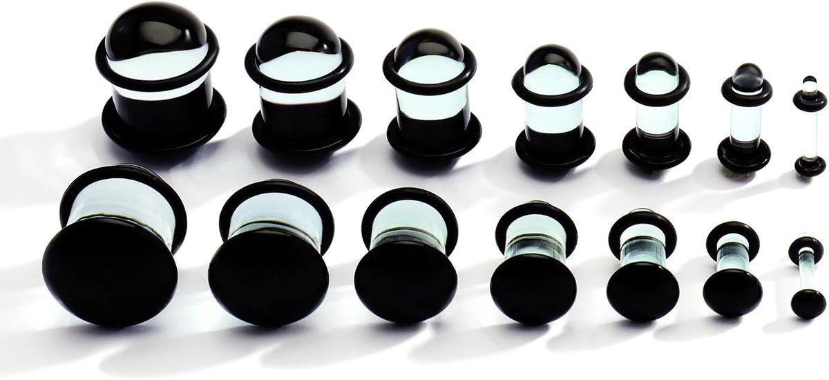 14 STKS Glas Oor Meters Stretching Kit 2MM-14MM Korte Taper Expander Glas Stretching Plugs voor Oren Crazy Koepelvormige Body Piercing Sieraden Set