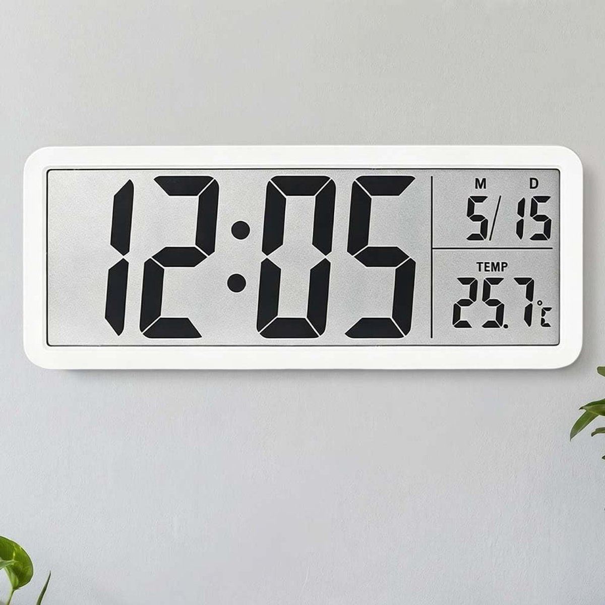 Omgoods - Digitale Wandklok op Batterijen met Temperatuurweergave - Wit 8 Inch