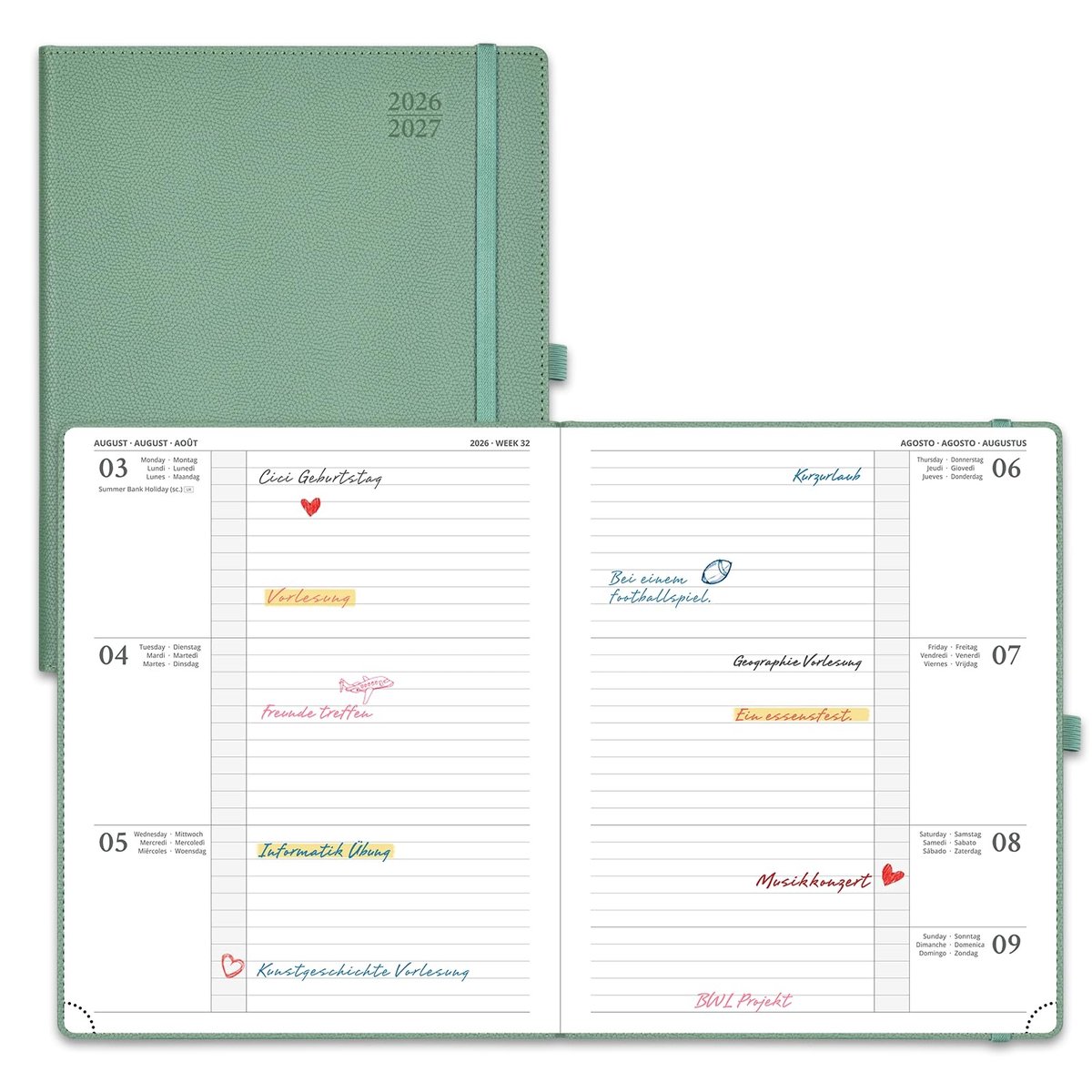 Omgoods - Kalender 2026-2027 - Horizontale Planner met PU Leer en Afscheurbare Hoeken