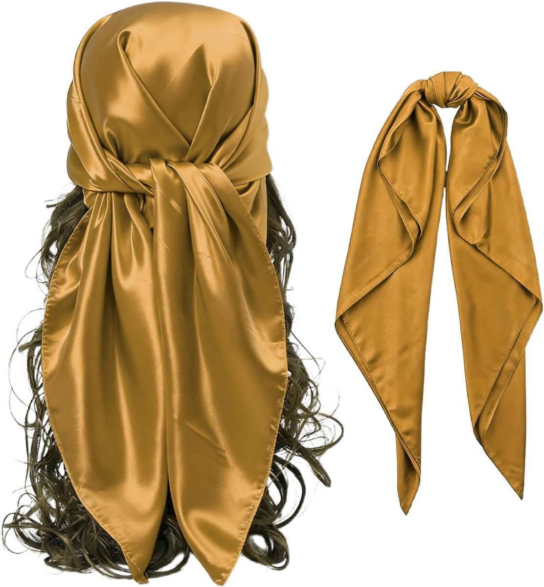 vierkante satijnen bandana's voor dames, koffiekleurige sjaals, zijden sjaals om het haar mee in te wikkelen en om 's nachts mee te slapen.