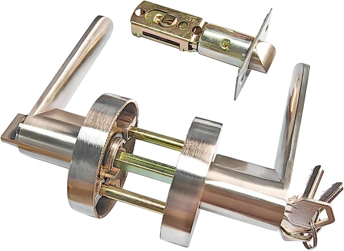 1 stuk deurgreep van aluminiumlegering deurknop met slot en sleutel, grendelmaat 60/70mm, zilveren deurhefslot