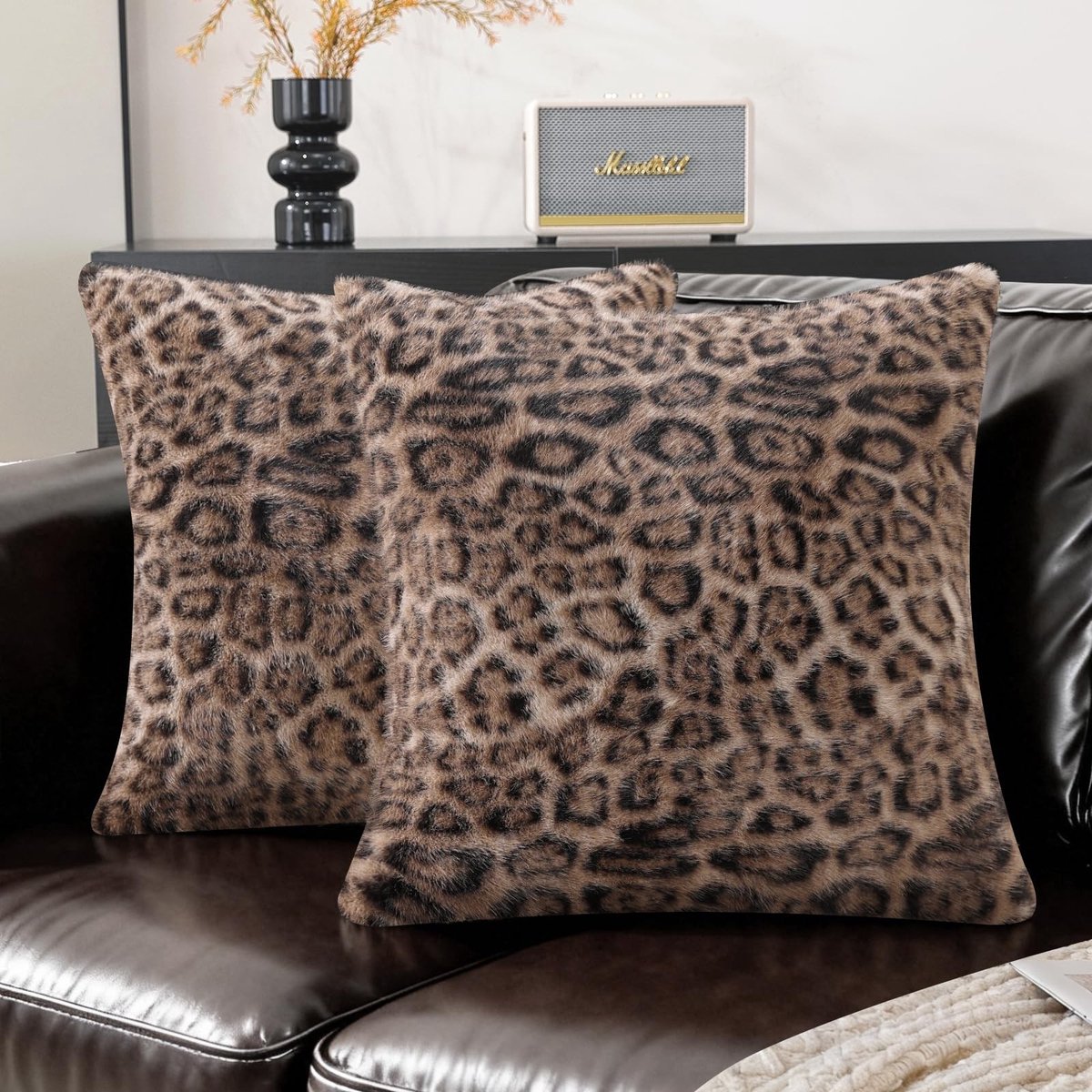 Omgoods - Kussenhoes Luipaard 60x60 Set van 2 - Imitatiebont Jacquard & Fluweel