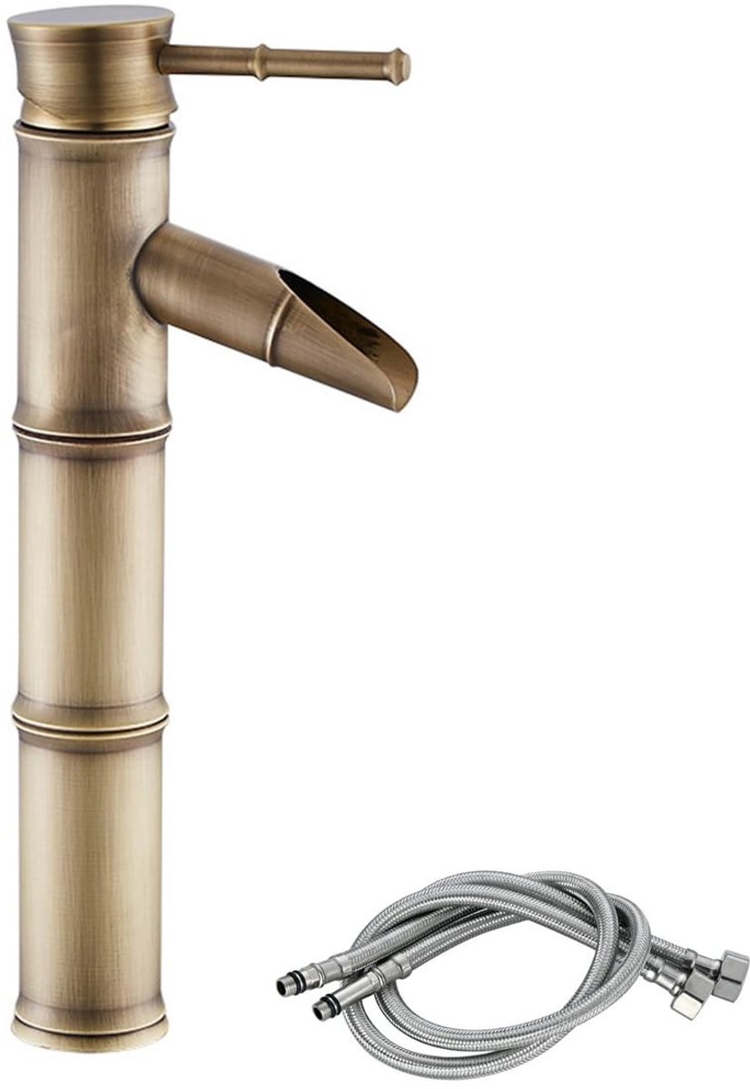 Omgoods - Antieke Messing Wastafelmixer - Eengreeps Waterval Kraan