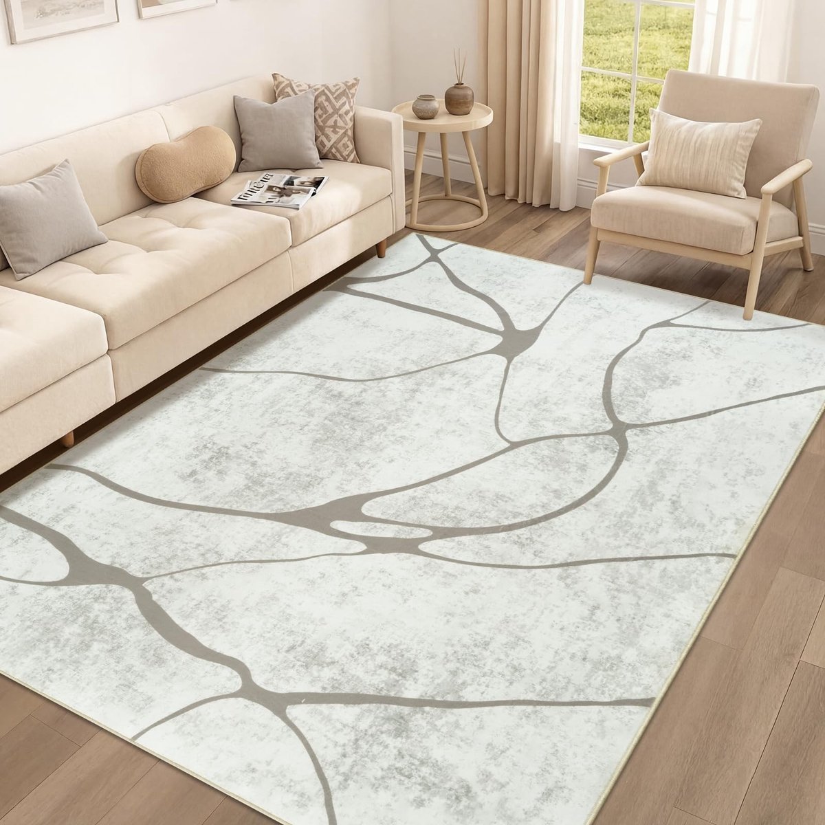 Omgoods - Beige Grijze Tapijten voor Woonkamer en Slaapkamer 160 x 230 cm - Antislip en Wasbaar