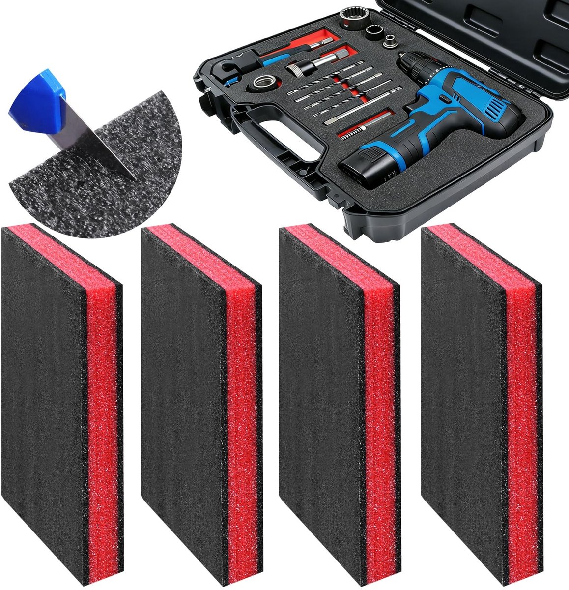 Omgoods - Schuimplaat voor Gereedschapskisten - 3 Stuks Hoogwaardig Schuim (40 × 30 × 5 cm, Rood)